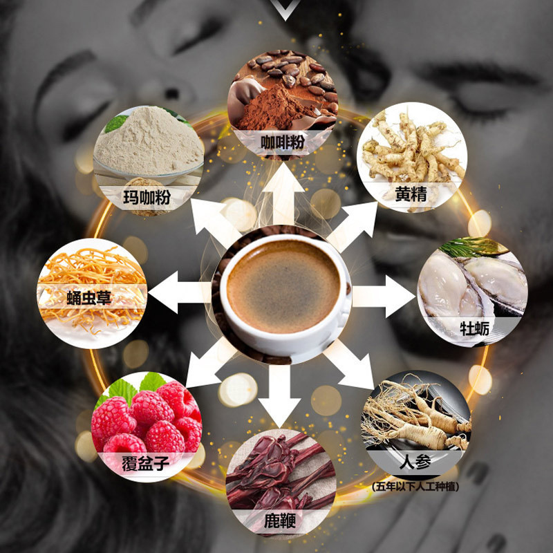 同款能量咖啡福建黑咖啡男性人參牡蠣肽速溶復合咖啡代OEM代加工